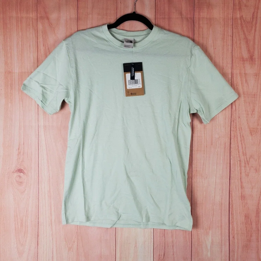 The North Face T Shirt Men Small Light Green Cotton‎ Logo Standard Fit Outdoor